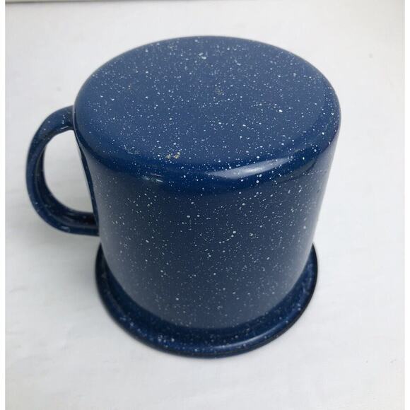Enamelware Blue White Speckle Metal Outdoors Camping RV Cowboy 3 Bowls & 2 Cups - Picture 9 of 13
